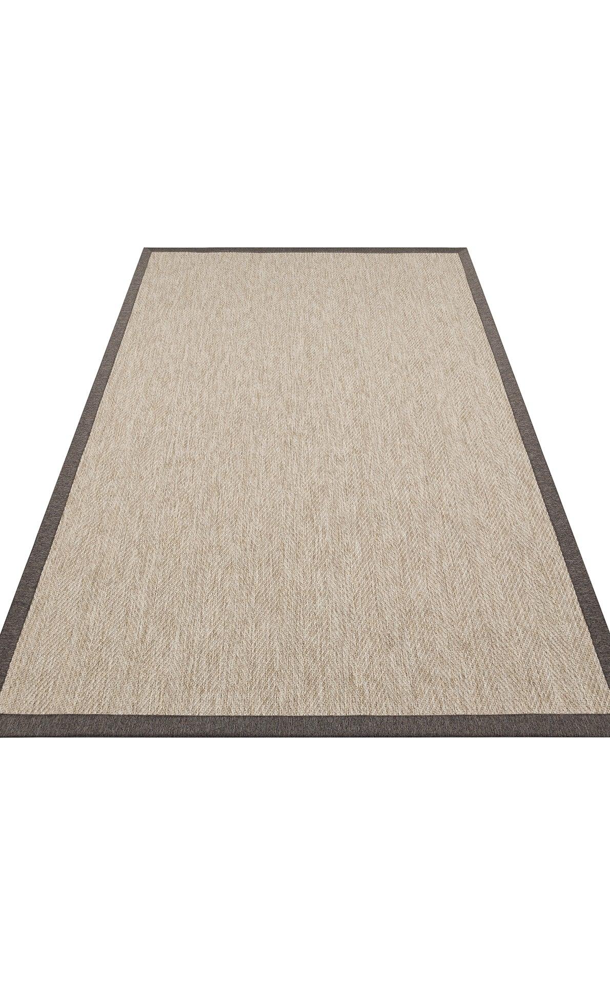 Kahve Kırçıllı Kumaş Bordürlü Balık Sırtı Desenli Bej Sisal Halı - El Yapımı, Dayanıklı, Modern Tasarım - ZHR_2704_L.Beige_BRD_Dark_Mix - HALI VAGONU