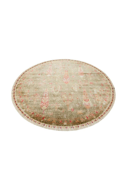 Zara ZR 08 Green Autumn Yuvarlak Otantik Desenli Özel Hav Vermeyen ve Kolay Temizlenebilir viscon Kullanılarak El Emeği ile Özel Tezg