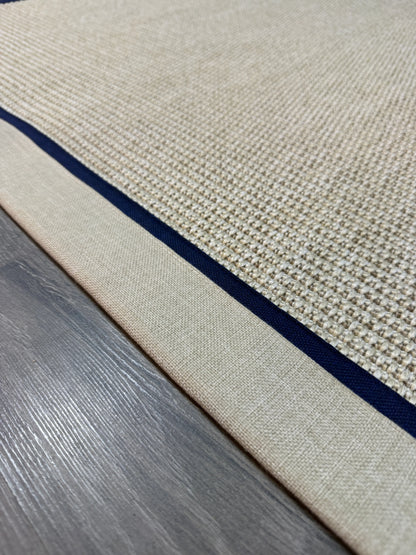 Himalaya Lacivert Bej Çift Renk Kumaş Bordürlü 664 Krem Sisal Halı - El Yapımı, Dayanıklı, Modern Tasarım - HVHB25 - HALI VAGONU