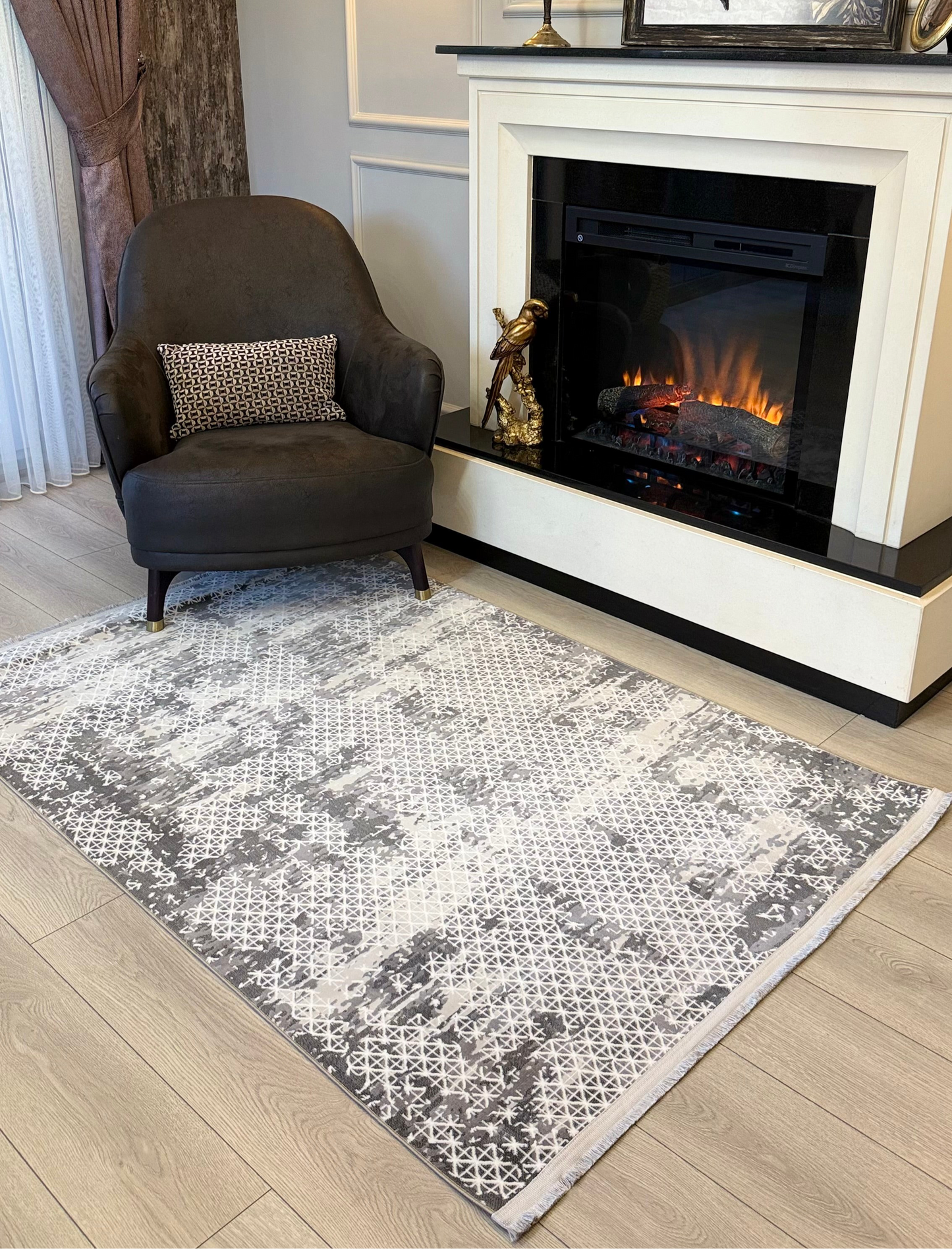 Halı Vagonu Zen Koleksiyonu ZEN08 Gri İnce Yıkanabilir Kaymaz Tabanlı Makine Halısı