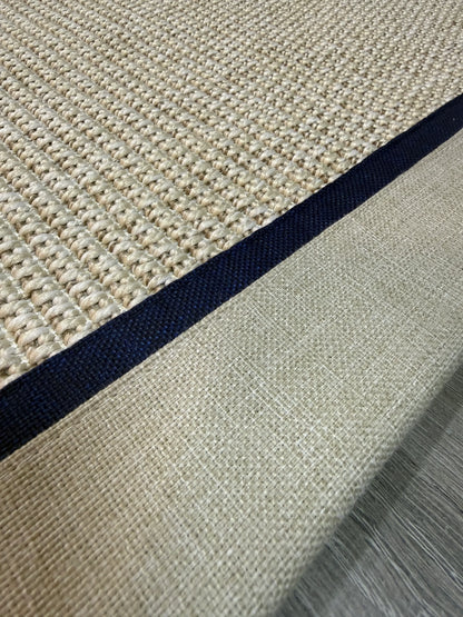 Himalaya Lacivert Bej Çift Renk Kumaş Bordürlü 664 Krem Sisal Halı - El Yapımı, Dayanıklı, Modern Tasarım - HVHB25 - HALI VAGONU