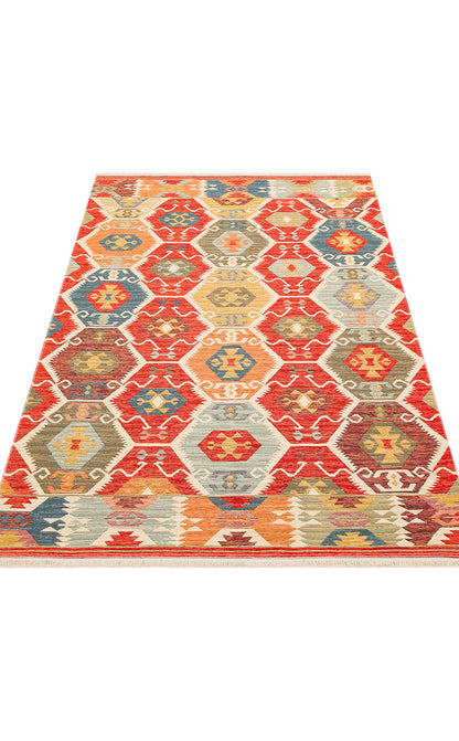 NOMAD 06 RED Yıkanabilir, Çift Taraflı Kullanıma Uygun Yumuşak Tuşeli Otantik Kilim