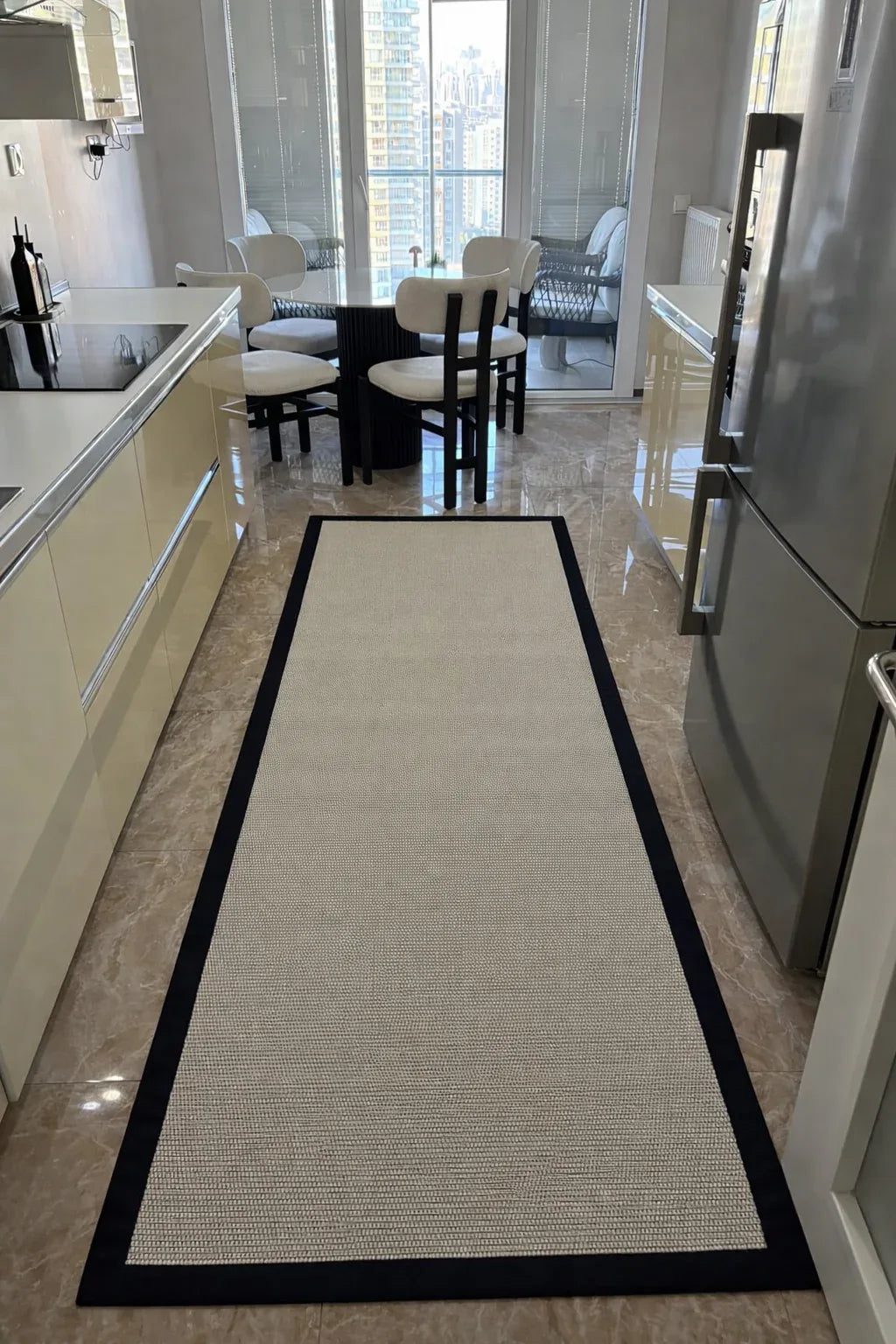 Himalaya Siyah Kumaş Bordürlü 664 Krem Sisal Halı - HVHB22 - HALI VAGONU