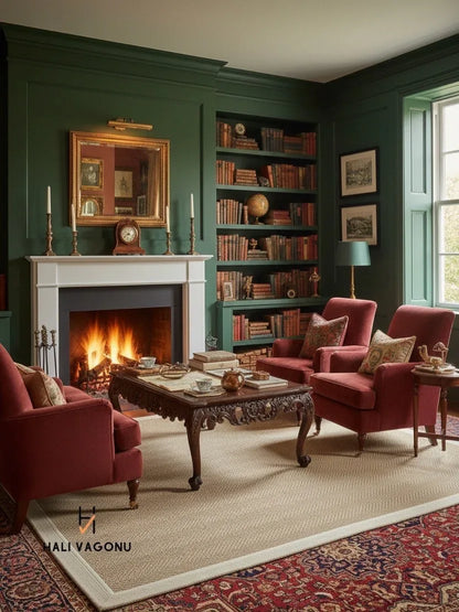 Krem Bej Çift Renk Kumaş Bordürlü Balık Sırtı Desenli Sisal Halı - El Yapımı, Evcil Hayvan Dostu ve Modern Tasarım - HVHB07 - HALI VAGONU