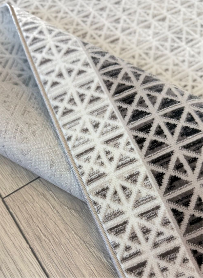 Halı Vagonu Zen Koleksiyonu ZEN03 Gri Beyaz İnce Yıkanabilir Kaymaz Tabanlı Makine Halısı