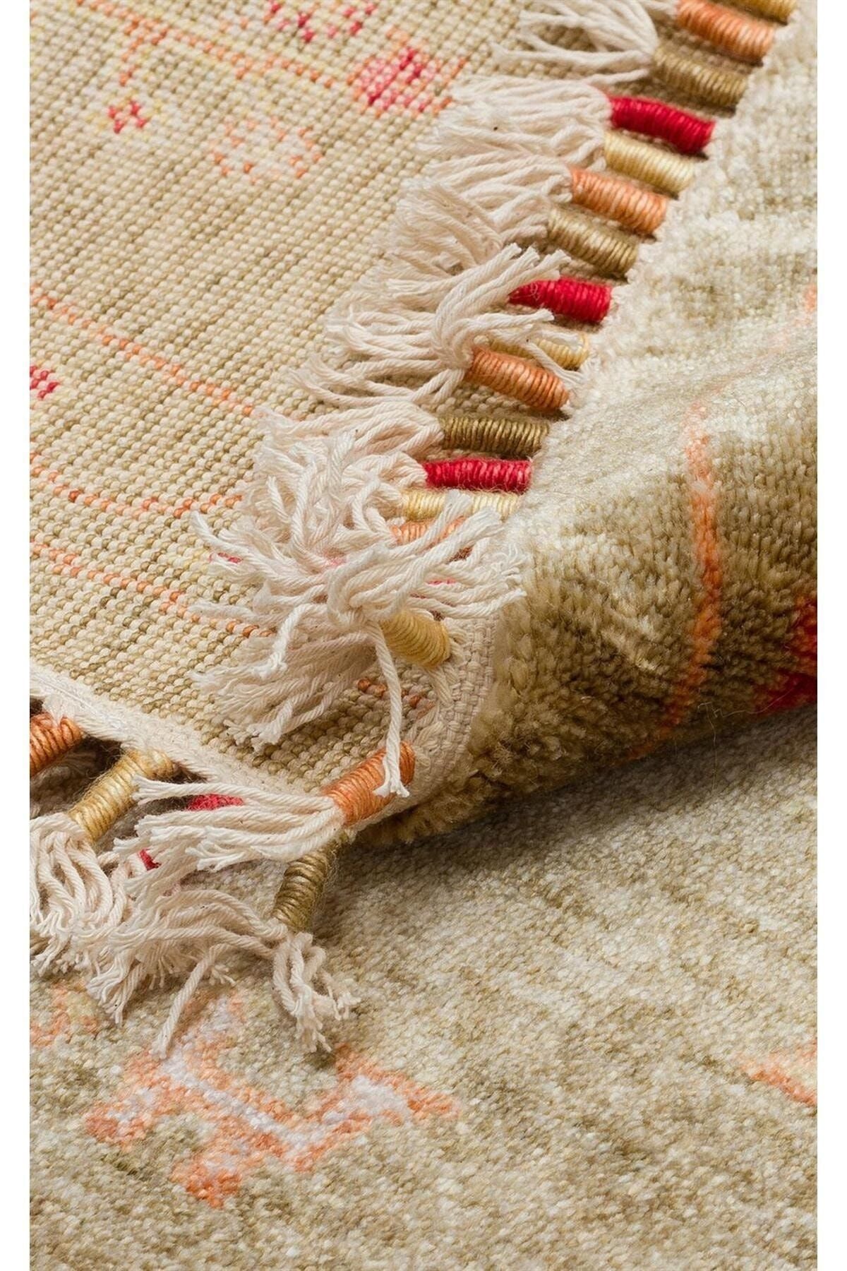 Zara ZR 08 Green Autumn Yuvarlak Otantik Desenli Özel Hav Vermeyen ve Kolay Temizlenebilir viscon Kullanılarak El Emeği ile Özel Tezg