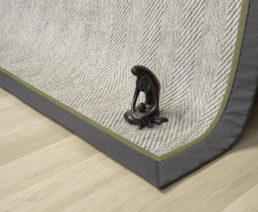 Antrasit Yeşil Kumaş Bordürlü Sisal Halı - El Yapımı, Evcil Hayvan Dostu, Modern Tasarım - HVHB08 - HALI VAGONU