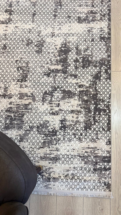 Halı Vagonu Zen Koleksiyonu ZEN08 Gri İnce Yıkanabilir Kaymaz Tabanlı Makine Halısı