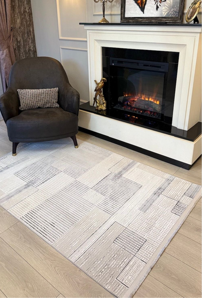 Halı Vagonu Zen Koleksiyonu ZEN06 Gri İnce Yıkanabilir Kaymaz Tabanlı Makine Halısı