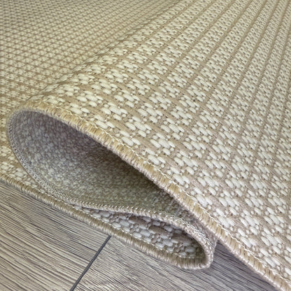 Halı Vagonu JS9902 Krem Bej Tonlarında Jüt Sisal Halı - Kaymaz ve Dayanıklı, Hav Yapmaz