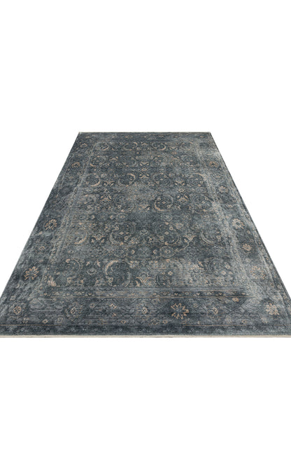 Tam görünüm: Taftan TF Plain 06 Sky Vizon, el yapımı Uşak halısı, Pakistan Overdyed tarzından - Taftan Özel Tezgah Halısı.