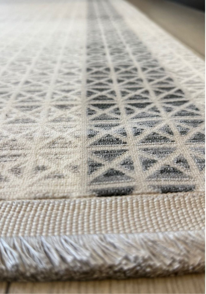 Halı Vagonu Zen Koleksiyonu ZEN03 Gri Beyaz İnce Yıkanabilir Kaymaz Tabanlı Makine Halısı