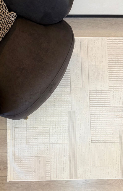 Halı Vagonu Zen Koleksiyonu ZEN01 Beyaz İnce Yıkanabilir Kaymaz Tabanlı Makine Halısı