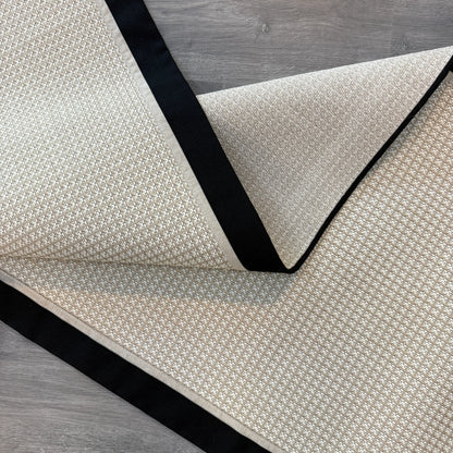 Siyah Krem Çift Kumaş Çerçeveli Krem Sisal Halı - El Yapımı, Dayanıklı, Modern Tasarım -HVSB08