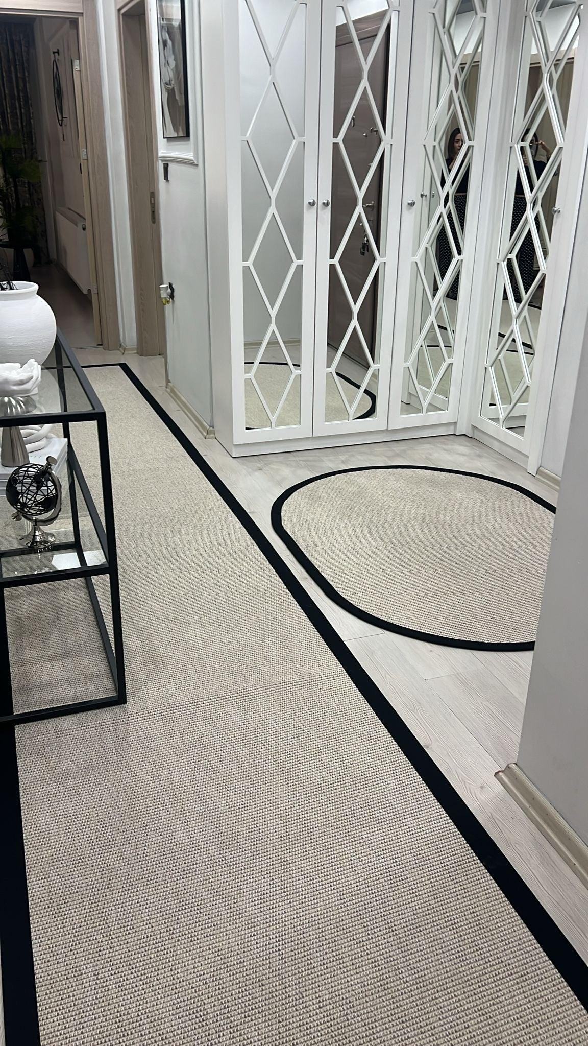 Himalaya Siyah Kumaş Bordürlü 664 Krem Sisal Halı - HVHB22 - HALI VAGONU