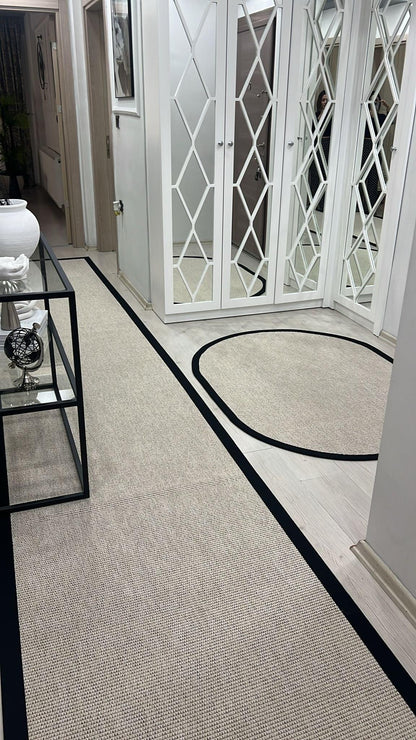 Himalaya Siyah Kumaş Bordürlü 664 Krem Sisal Halı - HVHB22 - HALI VAGONU