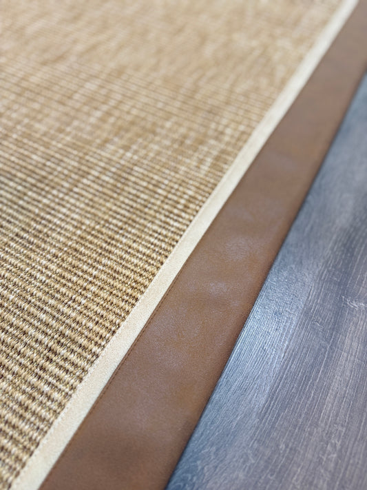 Himalaya Kahve Bej Çift Renk Deri Bordürlü 663 Gold Sisal Halı - El Yapımı, Dayanıklı, Modern Tasarım - HVHB29