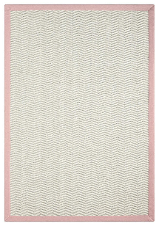 Pembe Kumaş Bordürlü Krem Balık Sırtı Sisal Halı, El Yapımı, Dayanıklı, Evcil Hayvan Dostu - HVHB13 - HALI VAGONU