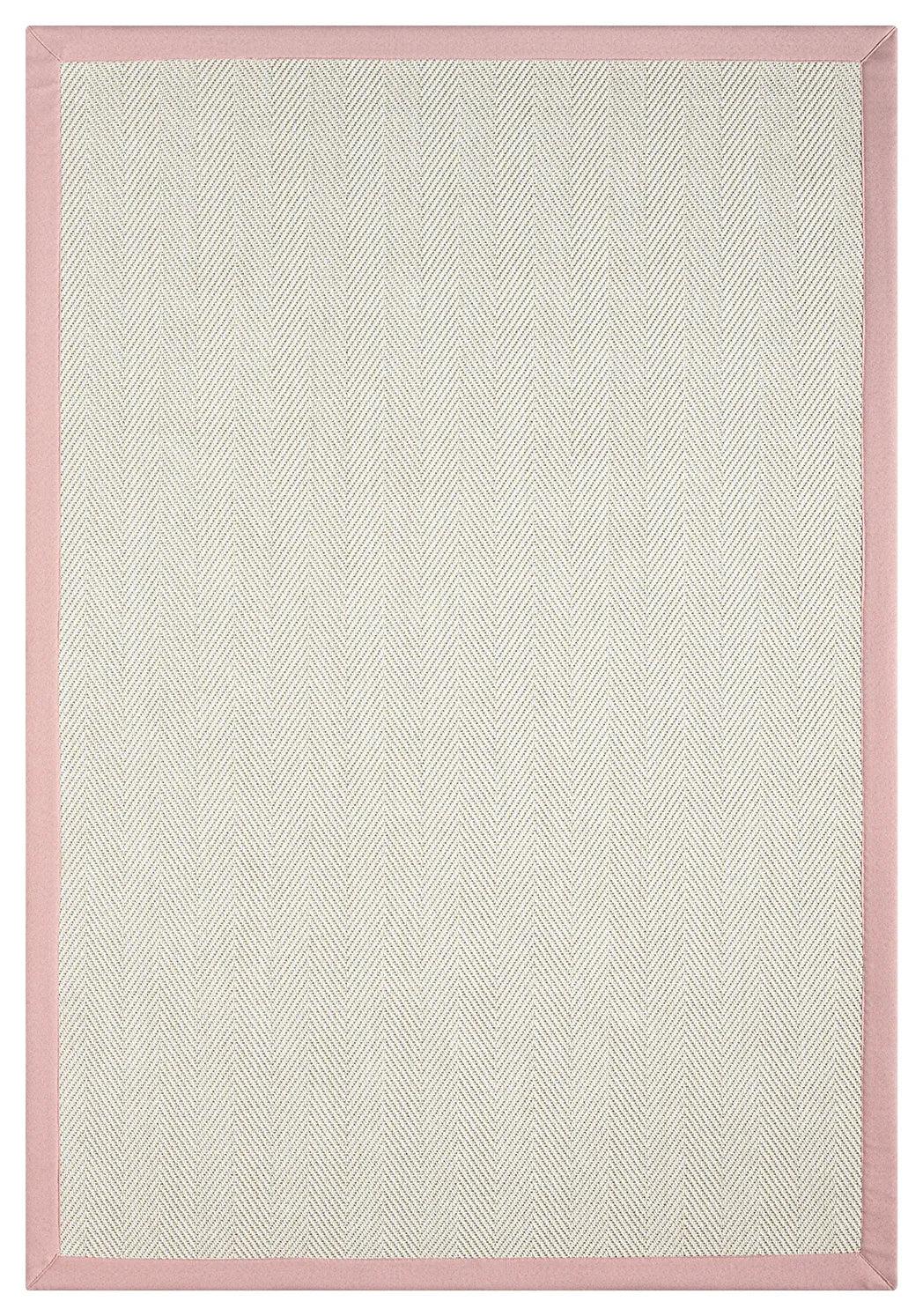 Pembe Kumaş Bordürlü Krem Balık Sırtı Sisal Halı, El Yapımı, Dayanıklı, Evcil Hayvan Dostu - HVHB13 - HALI VAGONU