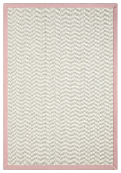 Pembe Kumaş Bordürlü Krem Balık Sırtı Sisal Halı, El Yapımı, Dayanıklı, Evcil Hayvan Dostu - HVHB13 - HALI VAGONU