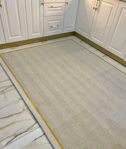 Krem Sarı Çift Renk Kumaş Bordürlü 665 Krem Sisal Halı - El Yapımı, Dayanıklı, Modern Tasarım - HVHB23