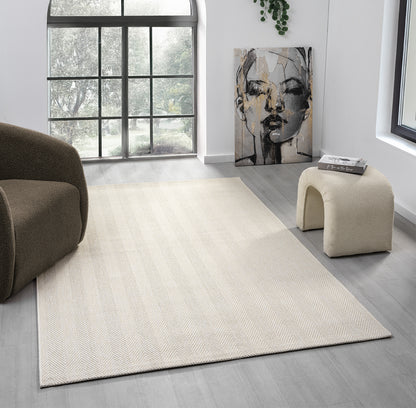 Halı Vagonu Himalaya 665 krem Sisal Halı'nın overlok kenar bitimi.