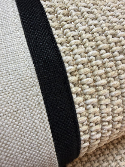 Himalaya Krem Siyah Çift Renk Kumaş Bordürlü 664 Krem Sisal Halı - El Yapımı, Dayanıklı, Modern Tasarım - HVHB26 - HALI VAGONU
