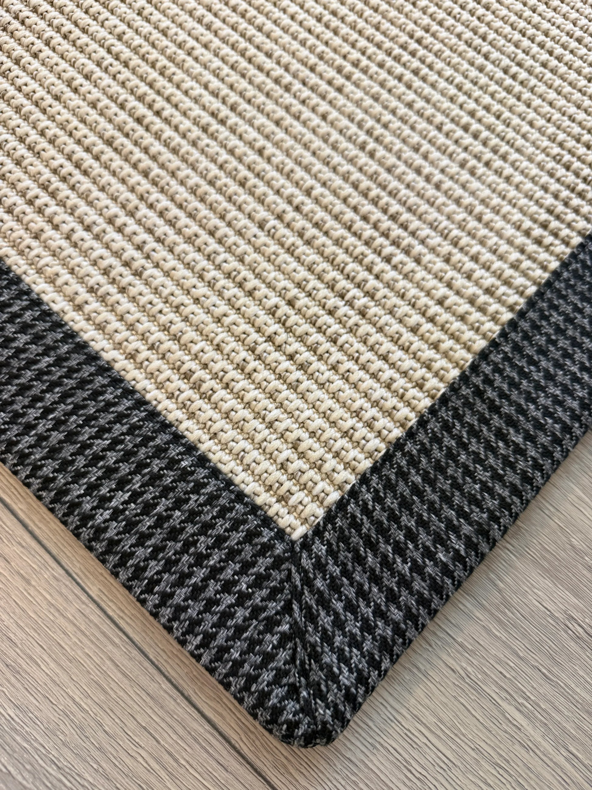 Himalaya Gri Antrasit Ekose Bordürlü 664 Krem Sisal Halı El Yapımı Dayanıklı Tasarım - HVHB27 - HALI VAGONU