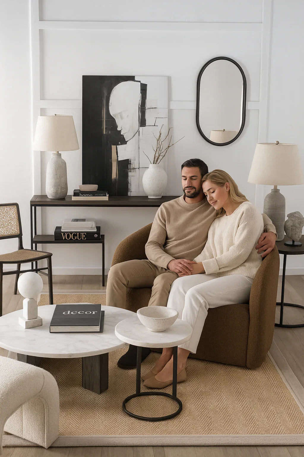 Krem Bej Çift Renk Kumaş Bordürlü Balık Sırtı Desenli Sisal Halı - El Yapımı, Evcil Hayvan Dostu ve Modern Tasarım - HVHB07 - HALI VAGONU