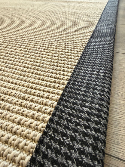 Himalaya Gri Antrasit Ekose Bordürlü 664 Krem Sisal Halı - El Yapımı, Dayanıklı, Modern Tasarım - HVHB27