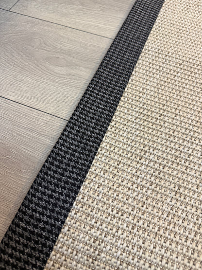 Himalaya Gri Antrasit Ekose Bordürlü 664 Krem Sisal Halı - El Yapımı, Dayanıklı, Modern Tasarım - HVHB27