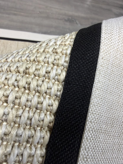 Himalaya Krem Siyah Çift Renk Kumaş Bordürlü 664 Krem Sisal Halı - El Yapımı, Dayanıklı, Modern Tasarım - HVHB26 - HALI VAGONU