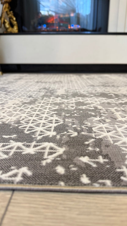 Halı Vagonu Zen Koleksiyonu ZEN08 Gri İnce Yıkanabilir Kaymaz Tabanlı Makine Halısı