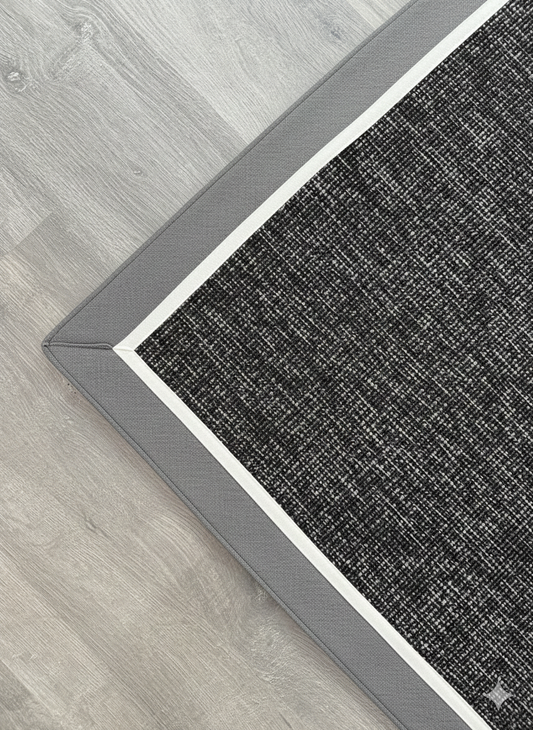 Gri Beyaz Çift Renk Kumaş Bordürlü Siyah Antrasit Sisal Halı - El Yapımı, Dayanıklı, Modern Tasarım - HVHB28