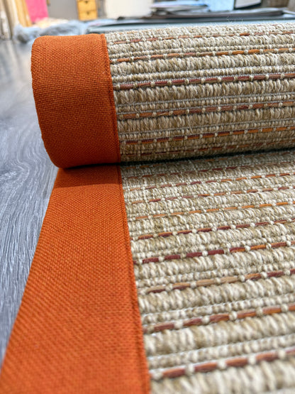 Zahara 01 Naturel Terra  - P64-01 Turuncu Kumaş Bordürlü Sisal Halı - HVZB50