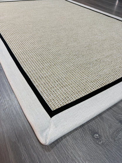 Himalaya Krem Siyah Çift Renk Kumaş Bordürlü 664 Krem Sisal Halı - El Yapımı, Dayanıklı, Modern Tasarım - HVHB26 - HALI VAGONU