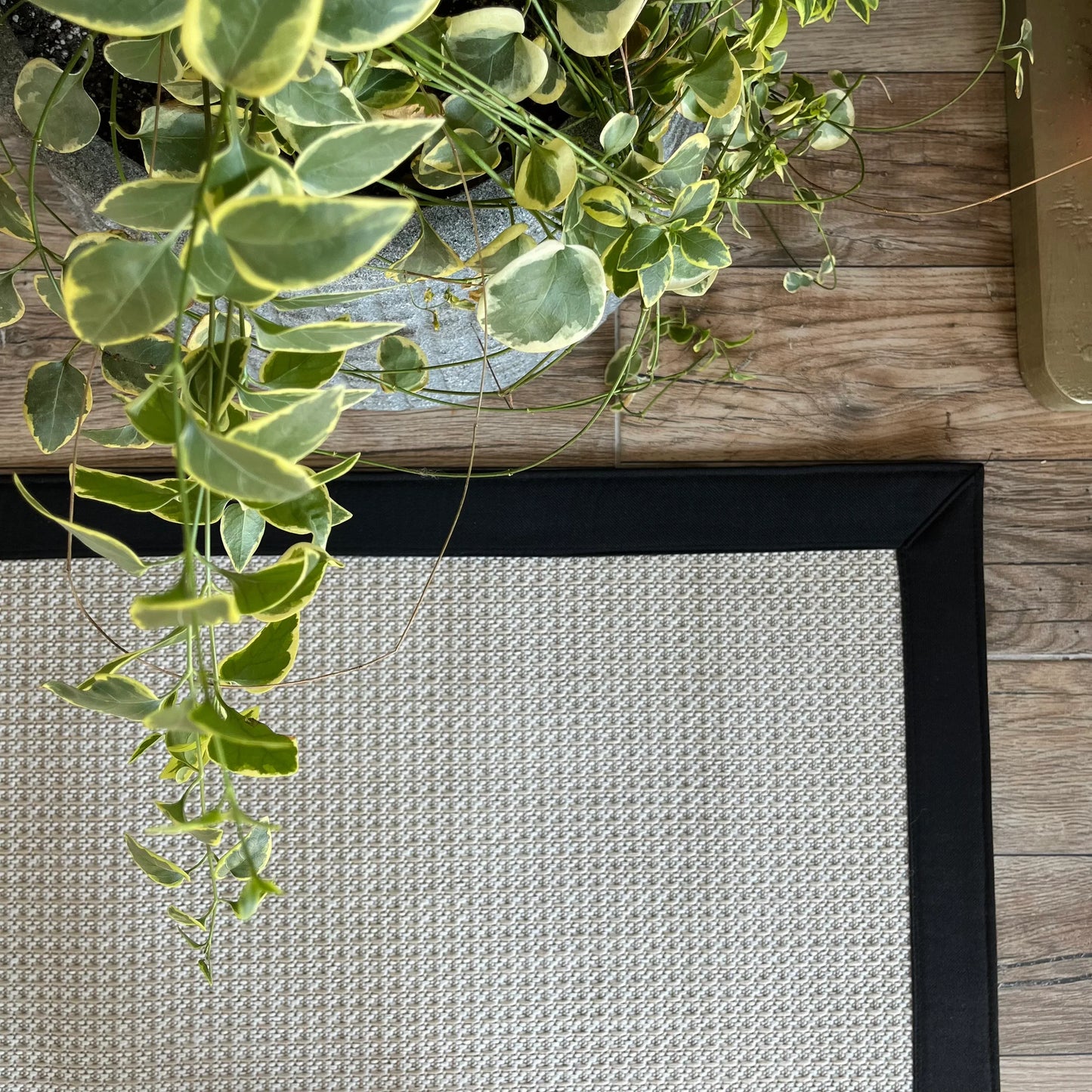 Siyah Kumaş Bordürlü Krem Sisal Halı - El Yapımı, Dayanıklı, Modern Tasarım - HVSB01