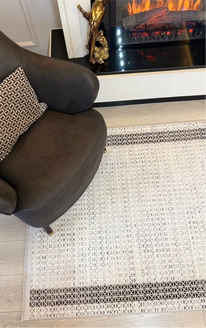 Halı Vagonu Zen Koleksiyonu ZEN03 Gri Beyaz İnce Yıkanabilir Kaymaz Tabanlı Makine Halısı