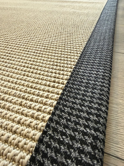 Himalaya Gri Antrasit Ekose Bordürlü 664 Krem Sisal Halı El Yapımı Dayanıklı Tasarım - HVHB27 - HALI VAGONU