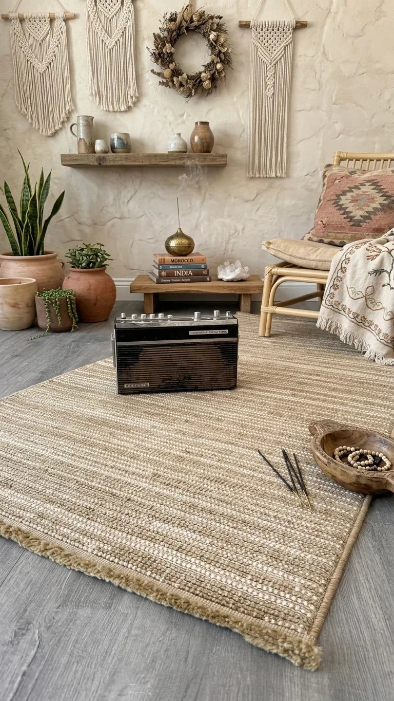 Halı Vagonu Alpaka 8001 Bej Sisal Dokuma Makine Halısı