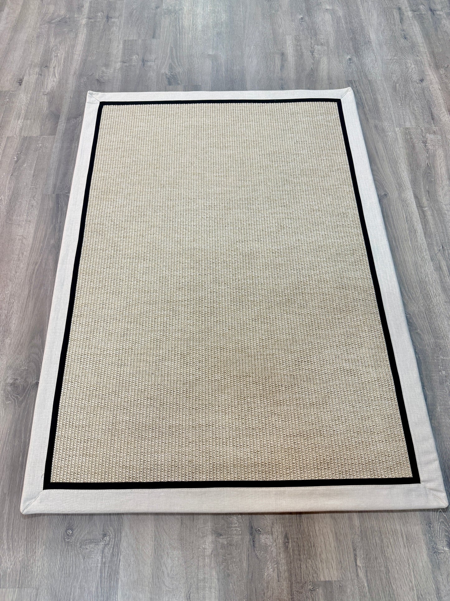 Himalaya Krem Siyah Çift Renk Kumaş Bordürlü 664 Krem Sisal Halı - El Yapımı, Dayanıklı, Modern Tasarım - HVHB26