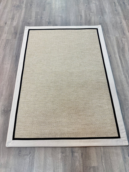 Himalaya Krem Siyah Çift Renk Kumaş Bordürlü 664 Krem Sisal Halı - El Yapımı, Dayanıklı, Modern Tasarım - HVHB26