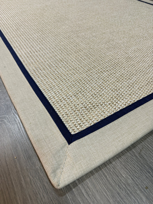 Himalaya Lacivert Bej Çift Renk Kumaş Bordürlü 664 Krem Sisal Halı - El Yapımı, Dayanıklı, Modern Tasarım - HVHB25