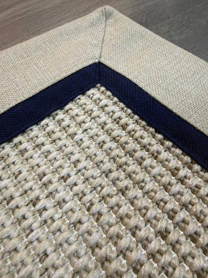 Himalaya Lacivert Bej Çift Renk Kumaş Bordürlü 664 Krem Sisal Halı - El Yapımı, Dayanıklı, Modern Tasarım - HVHB25