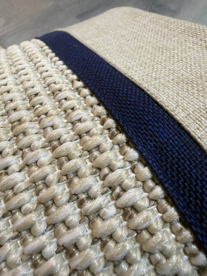 Himalaya Lacivert Bej Çift Renk Kumaş Bordürlü 664 Krem Sisal Halı - El Yapımı, Dayanıklı, Modern Tasarım - HVHB25