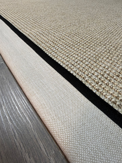 Himalaya Krem Siyah Çift Renk Kumaş Bordürlü 664 Krem Sisal Halı - El Yapımı, Dayanıklı, Modern Tasarım - HVHB26