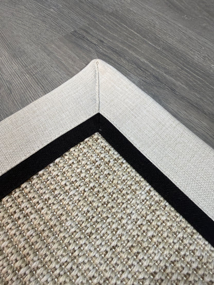 Himalaya Krem Siyah Çift Renk Kumaş Bordürlü 664 Krem Sisal Halı - El Yapımı, Dayanıklı, Modern Tasarım - HVHB26