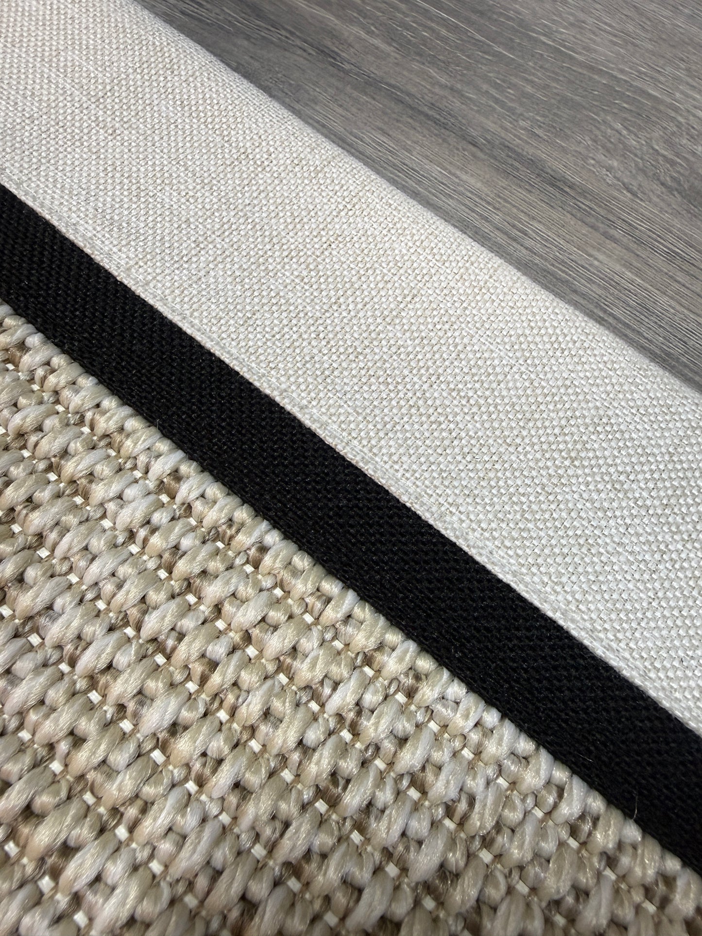 Himalaya Krem Siyah Çift Renk Kumaş Bordürlü 664 Krem Sisal Halı - El Yapımı, Dayanıklı, Modern Tasarım - HVHB26