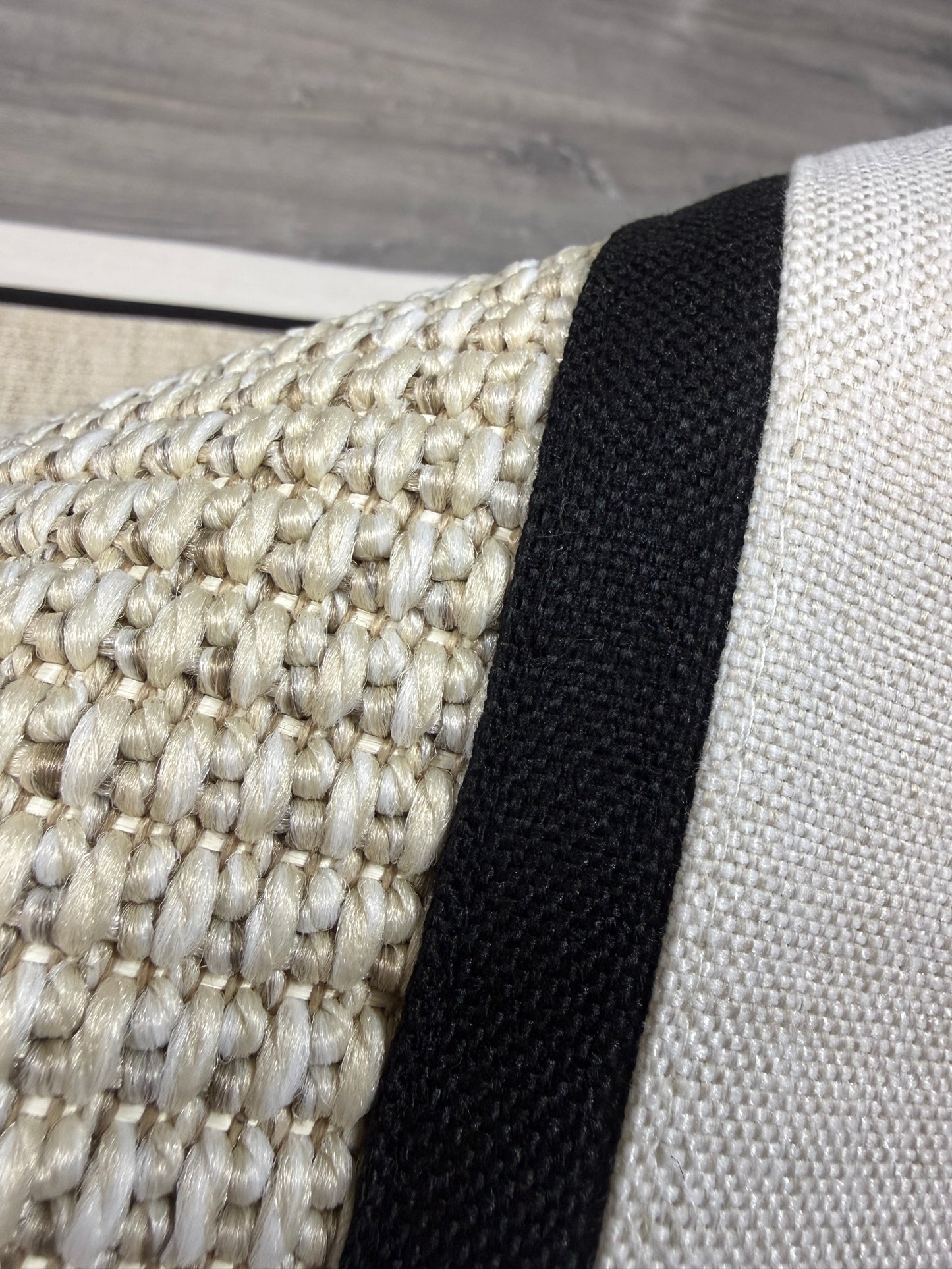 Himalaya Krem Siyah Çift Renk Kumaş Bordürlü 664 Krem Sisal Halı - El Yapımı, Dayanıklı, Modern Tasarım - HVHB26