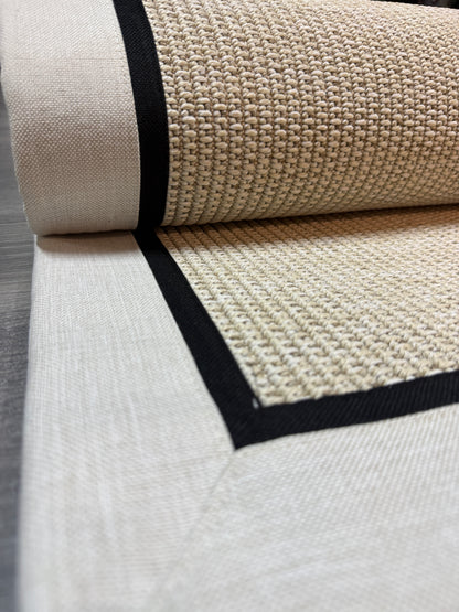 Himalaya Krem Siyah Çift Renk Kumaş Bordürlü 664 Krem Sisal Halı - El Yapımı, Dayanıklı, Modern Tasarım - HVHB26